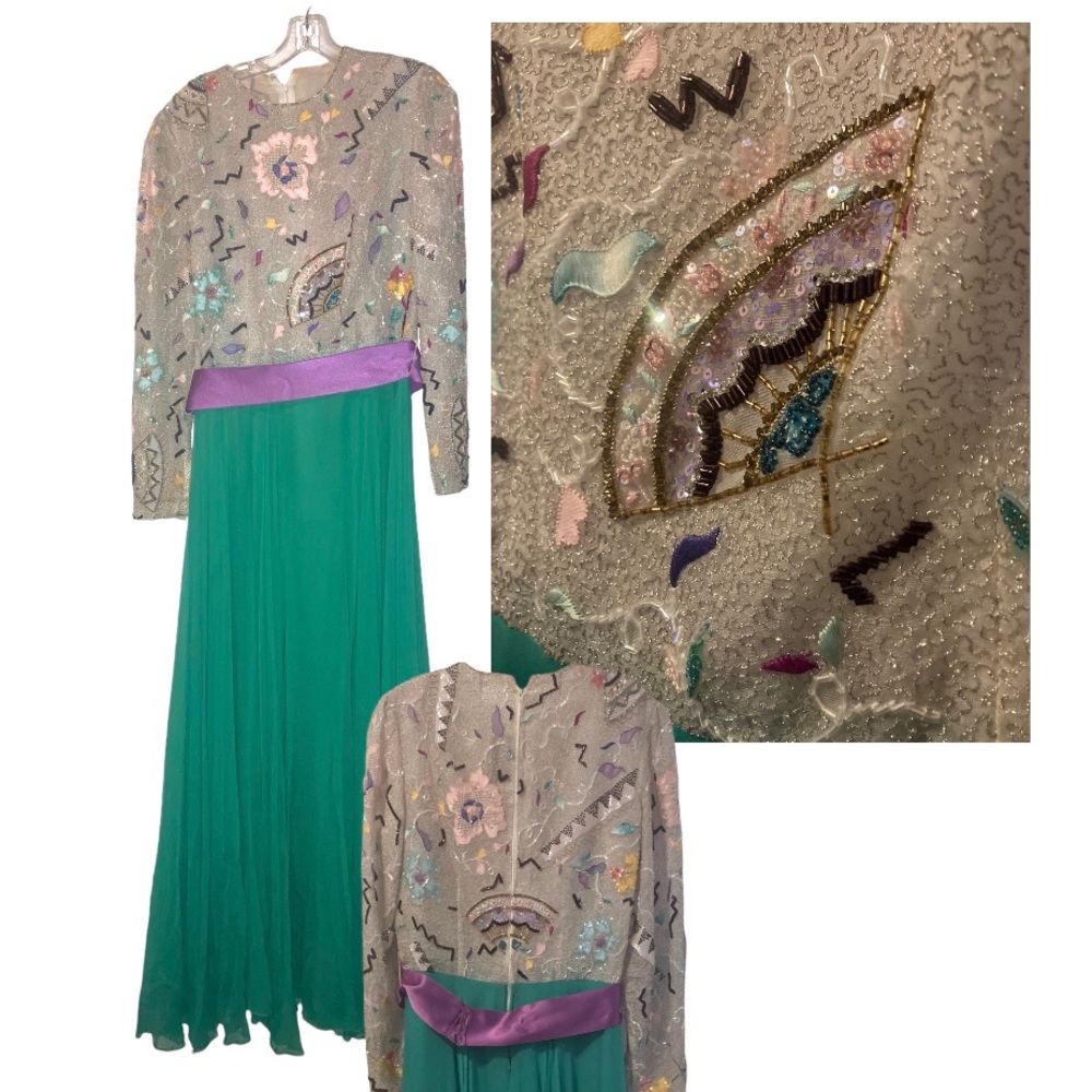 VINTAGE Formal Beaded Chinese Fan Dress